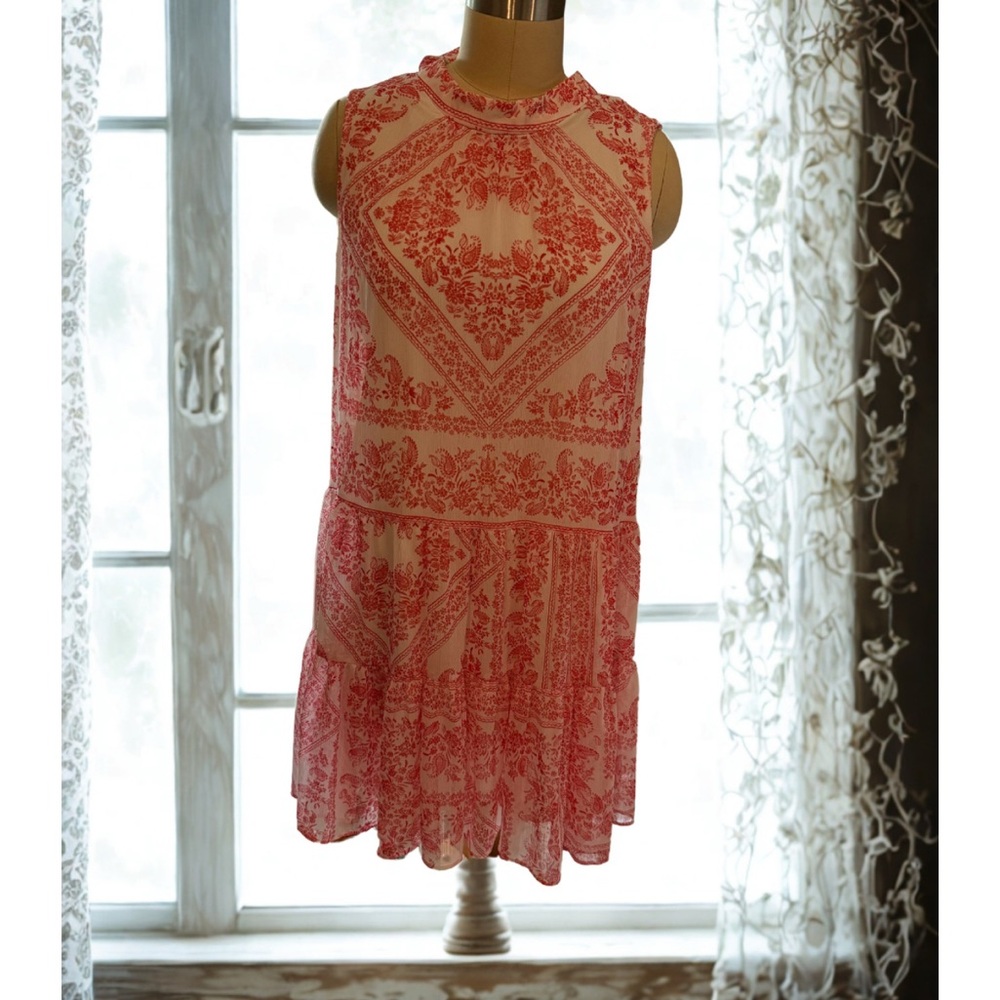 NEW- Calvin Klein- Red and White Patterned Sleeveless Dress- Size 16